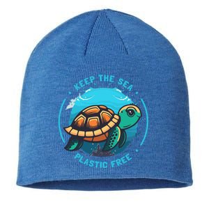 Keep The Sea Plastic Free Earth Day Save Sea Turtle Funny Gift Sustainable Beanie