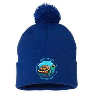 Keep The Sea Plastic Free Earth Day Save Sea Turtle Funny Gift Pom Pom 12in Knit Beanie