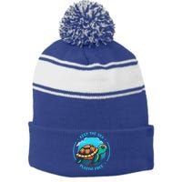 Keep The Sea Plastic Free Earth Day Save Sea Turtle Funny Gift Stripe Pom Pom Beanie