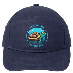 Keep The Sea Plastic Free Earth Day Save Sea Turtle Funny Gift 7-Panel Snapback Hat