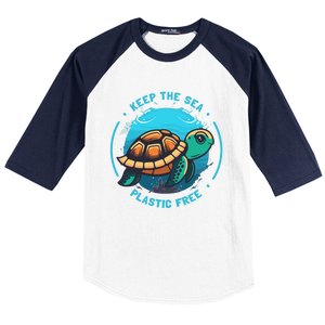 Keep The Sea Plastic Free Earth Day Save Sea Turtle Funny Gift Baseball Sleeve Shirt