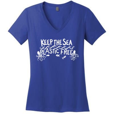 Keep The Sea Plastic Free Earth Day Reduce Reuse Recycle Gift Women's V-Neck T-Shirt