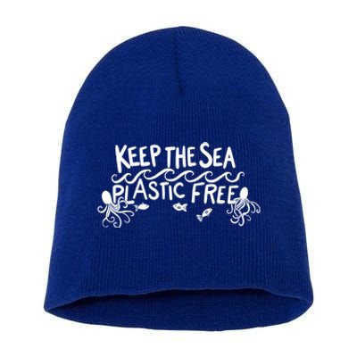 Keep The Sea Plastic Free Earth Day Reduce Reuse Recycle Gift Short Acrylic Beanie