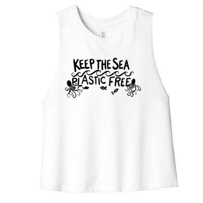 Keep The Sea Plastic Free Earth Day Reduce Reuse Recycle Gift Women's Racerback Cropped Tank