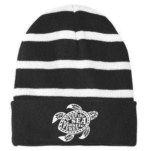 Keep The Sea Plastic Free Vero Beach Florida Striped Beanie with Solid Band