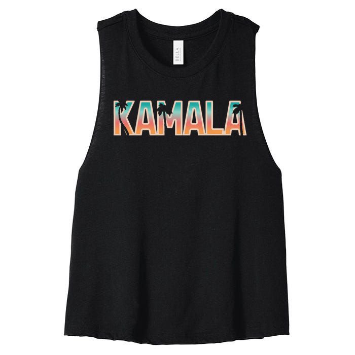 Kamala Tropical Sunset Vibes Design Women's Racerback Cropped Tank