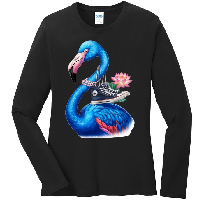 Kamala The Stylish Flamingo Takes Flight Ladies Long Sleeve Shirt