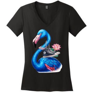 Kamala The Stylish Flamingo Takes Flight Women's V-Neck T-Shirt