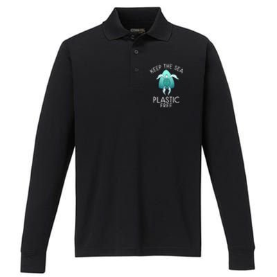 Keep The Sea Plastic Free Sea Turtle Activist Marine Life Cool Gift Performance Long Sleeve Polo