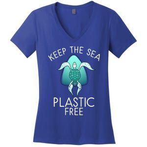 Keep The Sea Plastic Free Sea Turtle Activist Marine Life Cool Gift Women's V-Neck T-Shirt