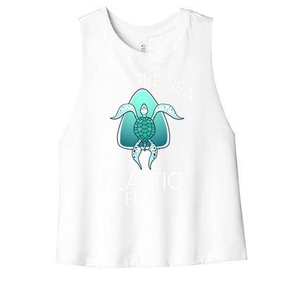 Keep The Sea Plastic Free Sea Turtle Activist Marine Life Cool Gift Women's Racerback Cropped Tank