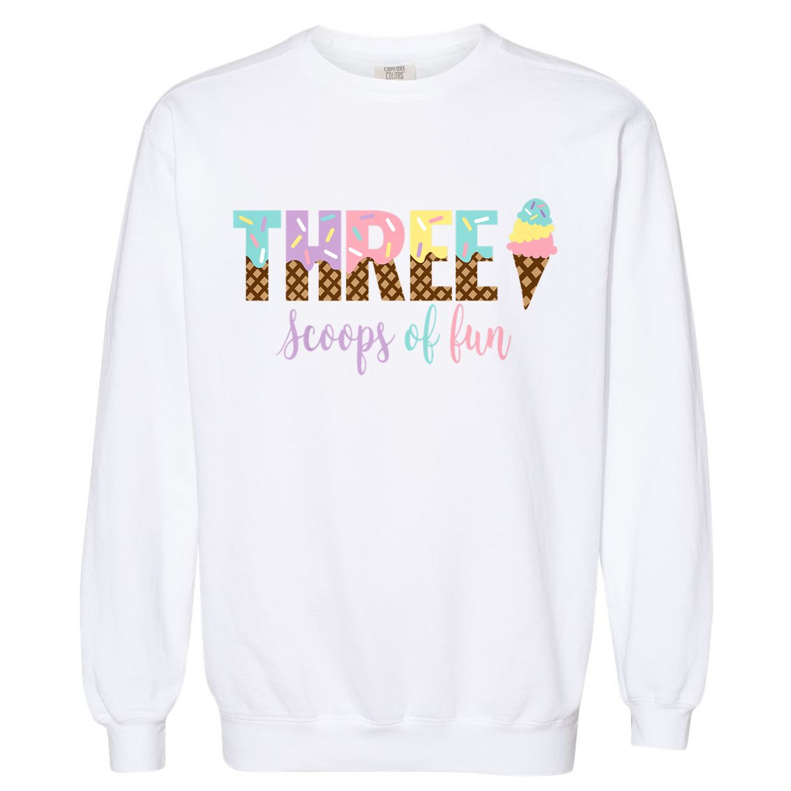 Kids Three Scoops Of Fun Ice Cream Girls 3rd Birthday Girl Outfit Garment-Dyed Sweatshirt
