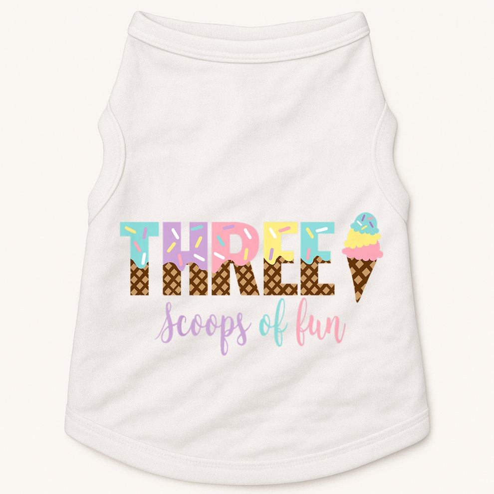 Kids Three Scoops Of Fun Ice Cream Girls 3rd Birthday Girl Outfit Doggie Tank