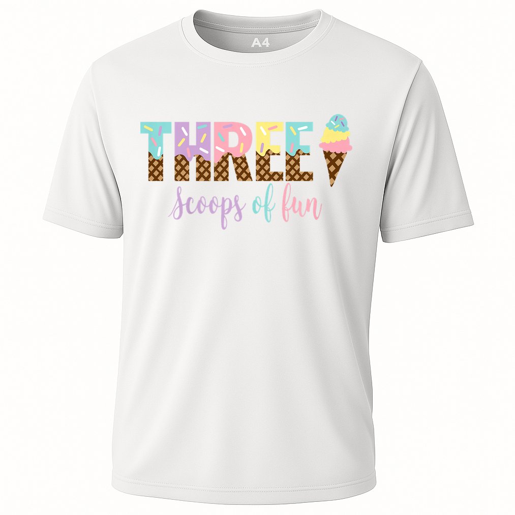 Kids Three Scoops Of Fun Ice Cream Girls 3rd Birthday Girl Outfit Cooling Performance Crew T-Shirt