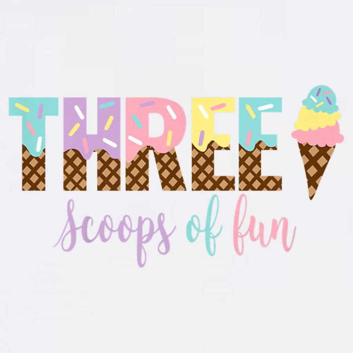 Kids Three Scoops Of Fun Ice Cream Girls 3rd Birthday Girl Outfit Cooling Performance Crew T-Shirt