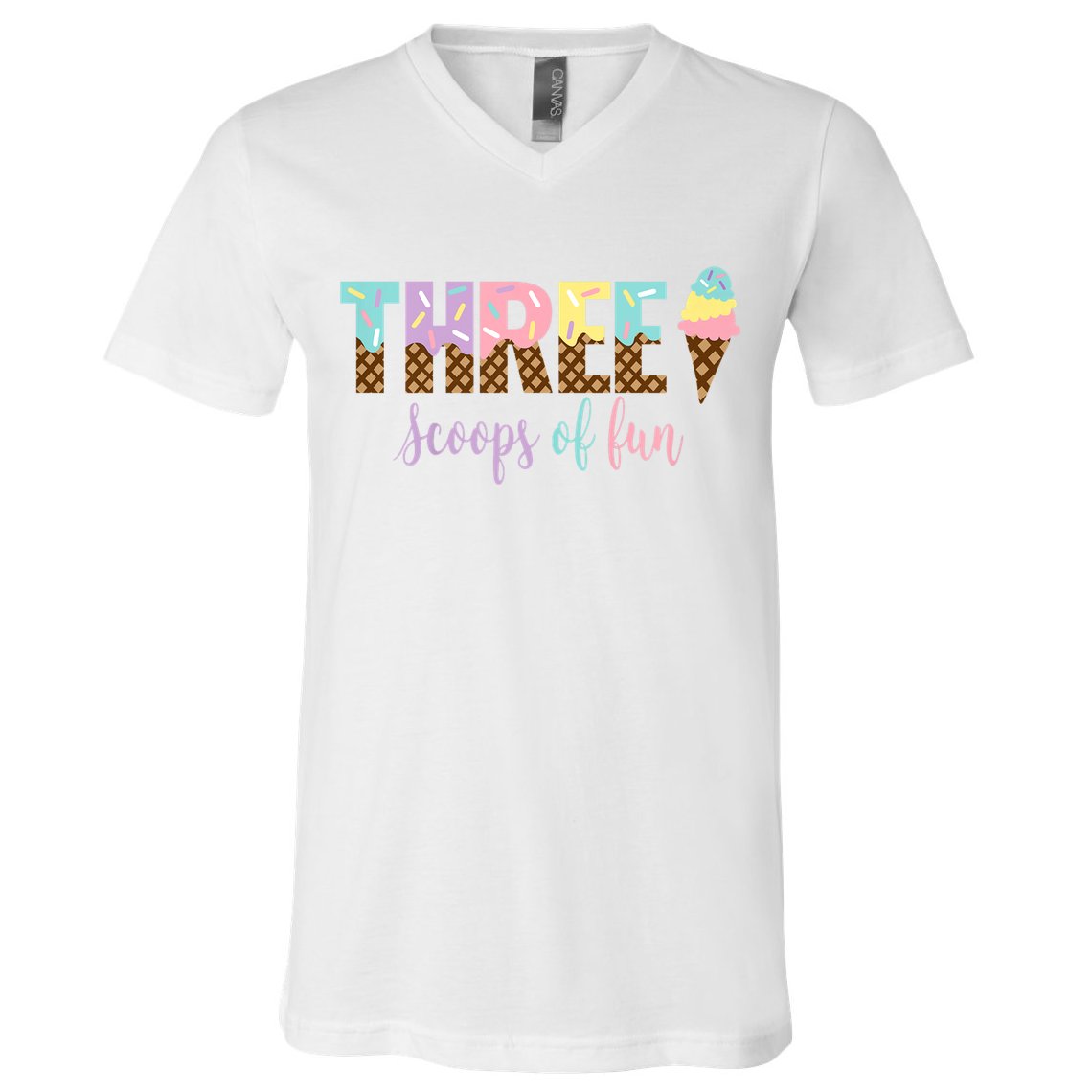 Kids Three Scoops Of Fun Ice Cream Girls 3rd Birthday Girl Outfit V-Neck T-Shirt