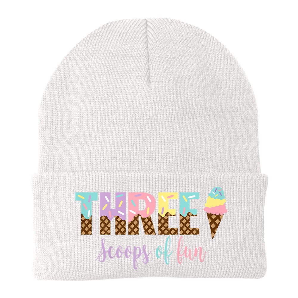 Kids Three Scoops Of Fun Ice Cream Girls 3rd Birthday Girl Outfit Beanie