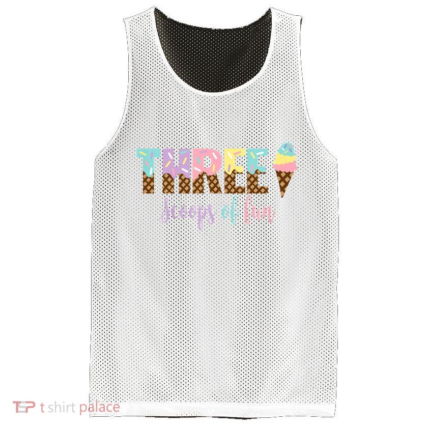Kids Three Scoops Of Fun Ice Cream Girls 3rd Birthday Girl Outfit Mesh Reversible Basketball Jersey Tank