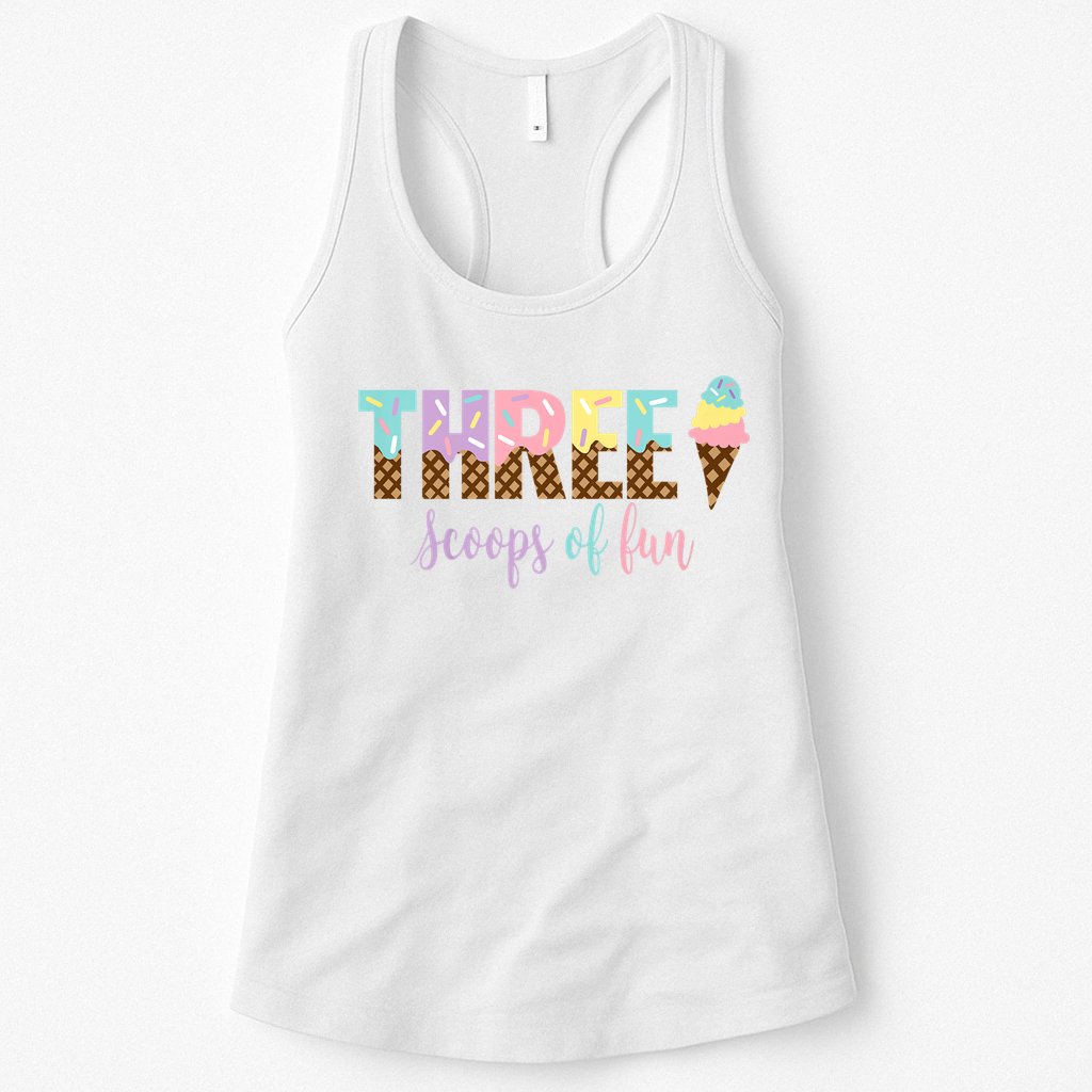 Kids Three Scoops Of Fun Ice Cream Girls 3rd Birthday Girl Outfit Womens Tank Top