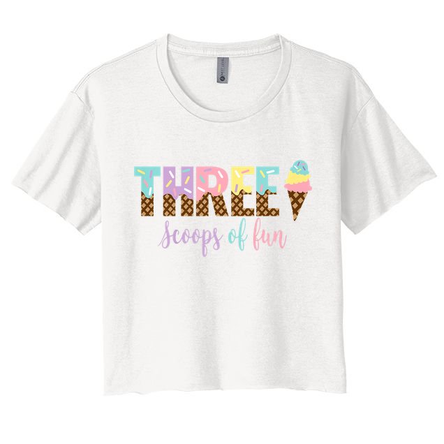 Kids Three Scoops Of Fun Ice Cream Girls 3rd Birthday Girl Outfit Crop Top