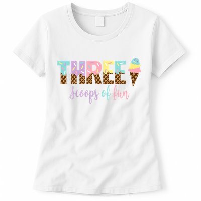 Kids Three Scoops Of Fun Ice Cream Girls 3rd Birthday Girl Outfit Womens T-Shirt
