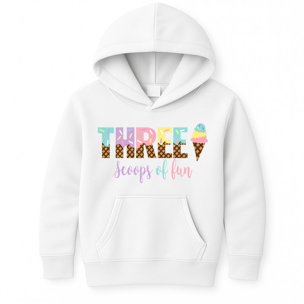 Kids Three Scoops Of Fun Ice Cream Girls 3rd Birthday Girl Outfit Kids Hoodie