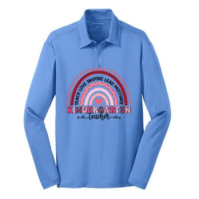 Kindergarten Teacher Teach Love Inspire Boho Rainbow Gift Silk Touch Performance Long Sleeve Polo