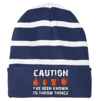 Known To Throw Things Ceramic Pottery Artist Art Lover Maker Striped Beanie with Solid Band