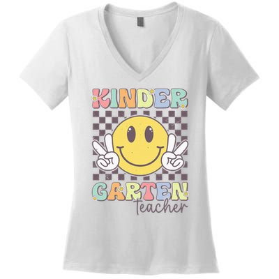 Kindergarten Teacher Team Hippie Smile Face Back To School Women's V-Neck T-Shirt
