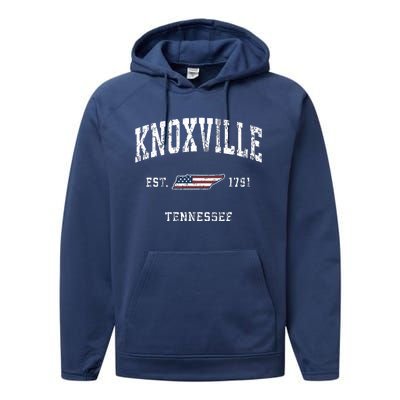 Knoxville Tennessee Tn Vintage American Flag Sports Design Performance Fleece Hoodie