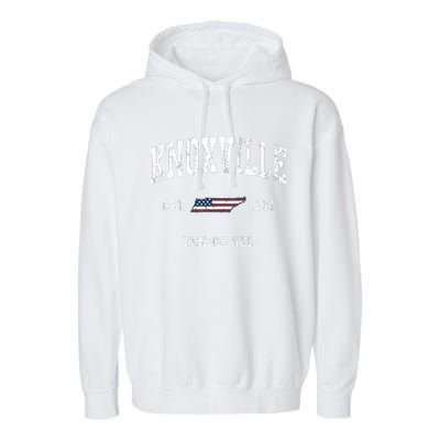 Knoxville Tennessee Tn Vintage American Flag Sports Design Garment-Dyed Fleece Hoodie