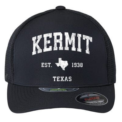 Kermit Texas Tx Vintage Athletic Sports Flexfit Unipanel Trucker Cap