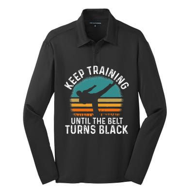 Keep Training Until The Belt Turns Black Retro Karate Silk Touch Performance Long Sleeve Polo