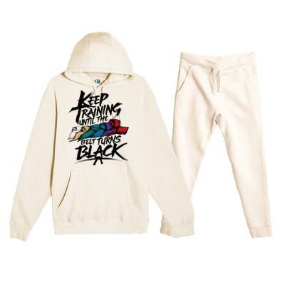 Keep Training Until The Belt Turns Black Karate Taekwondo Premium Hooded Sweatsuit Set