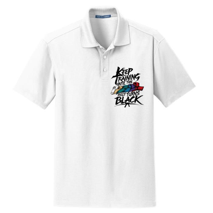 Keep Training Until The Belt Turns Black Karate Taekwondo Dry Zone Grid Polo