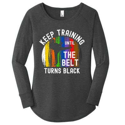 Keep Training Until Belt Turns Black Karate Taekwondo Judo Women's Perfect Tri Tunic Long Sleeve Shirt