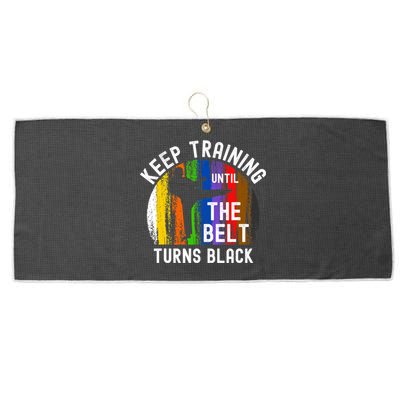 Keep Training Until Belt Turns Black Karate Taekwondo Judo Large Microfiber Waffle Golf Towel