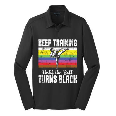 Keep Training Until The Belt Turns Black Karate Taekwondo Silk Touch Performance Long Sleeve Polo