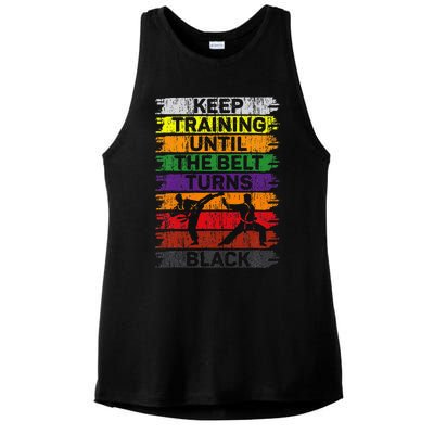 Keep Training Until The Belt Turns Black Karate Ladies PosiCharge Tri-Blend Wicking Tank