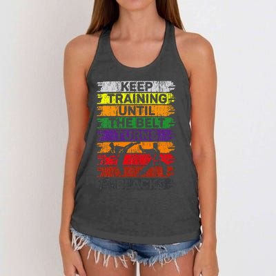 Keep Training Until The Belt Turns Black Karate Women's Knotted Racerback Tank