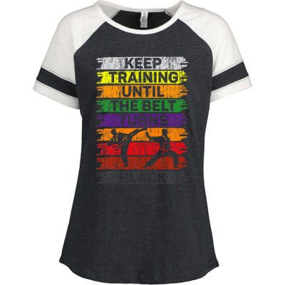 Keep Training Until The Belt Turns Black Karate Enza Ladies Jersey Colorblock Tee