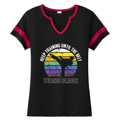 Keep Training Until The Belt Turns Black Karate Short Sleeve Ladies Halftime Notch Neck Tee