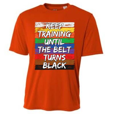 Keep Training Until The Belt Turns Black Distressed Karate Cooling Performance Crew T-Shirt