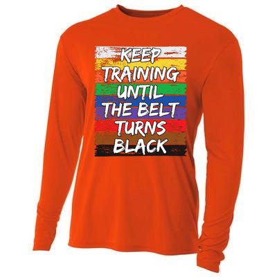 Keep Training Until The Belt Turns Black Distressed Karate Cooling Performance Long Sleeve Crew