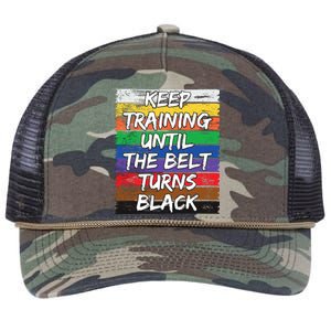 Keep Training Until The Belt Turns Black Distressed Karate Retro Rope Trucker Hat Cap