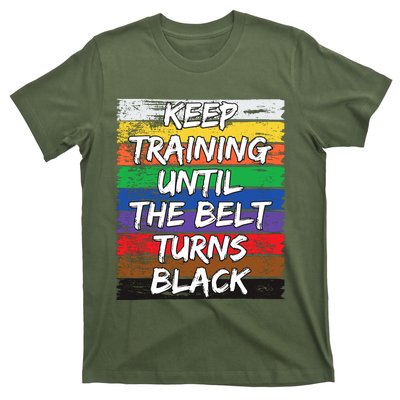 Keep Training Until The Belt Turns Black Distressed Karate T-Shirt