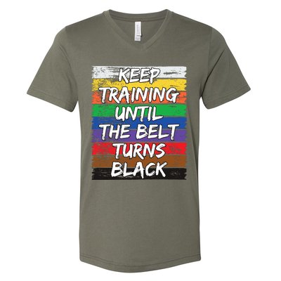 Keep Training Until The Belt Turns Black Distressed Karate V-Neck T-Shirt