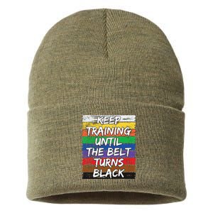 Keep Training Until The Belt Turns Black Distressed Karate Sustainable Knit Beanie