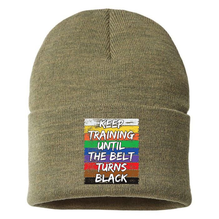 Keep Training Until The Belt Turns Black Distressed Karate Sustainable Knit Beanie