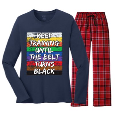 Keep Training Until The Belt Turns Black Distressed Karate Women's Long Sleeve Flannel Pajama Set 